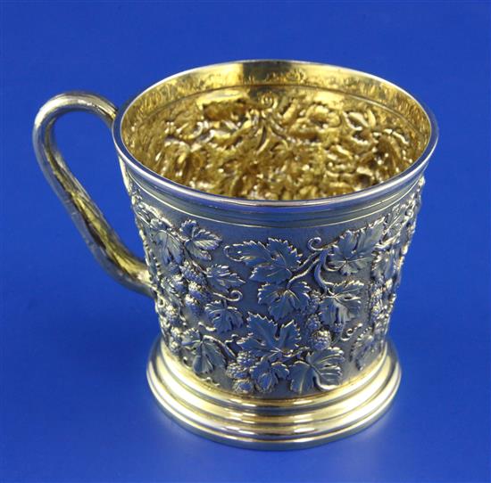 PAUL STORR. A good William IV silver gilt christening mug, 6.5 oz.